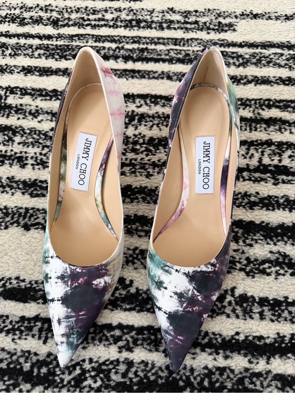 Jimmy Choo Tie-Dye Pointed Toe Pumps in Green, Purple, Pink, Black